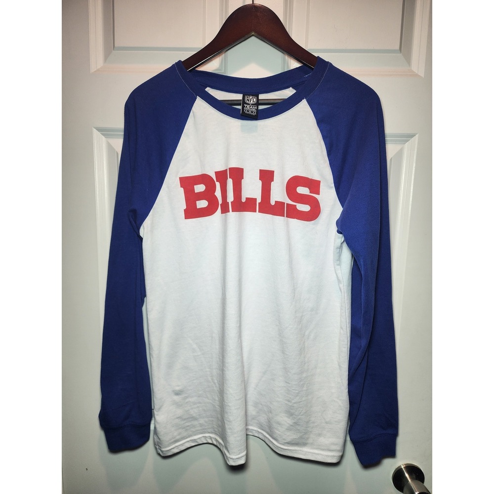 NFL Team Apparel Buffalo Bills Raglan Shirt Mens Medium Blue White Long Sleeve